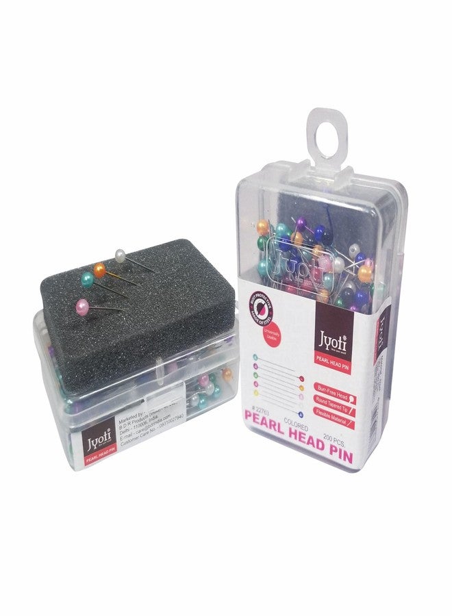 JYOTI Pearl Head Pins Round Multicolored for Tailoring, Dressmaking, Crafting, Sewing, Ornament, Patch Work, Florist, Decorating, Hijab, and Scarf for Women, (200 Pins in a Plastic Box) - Pack of 2 - Image 1